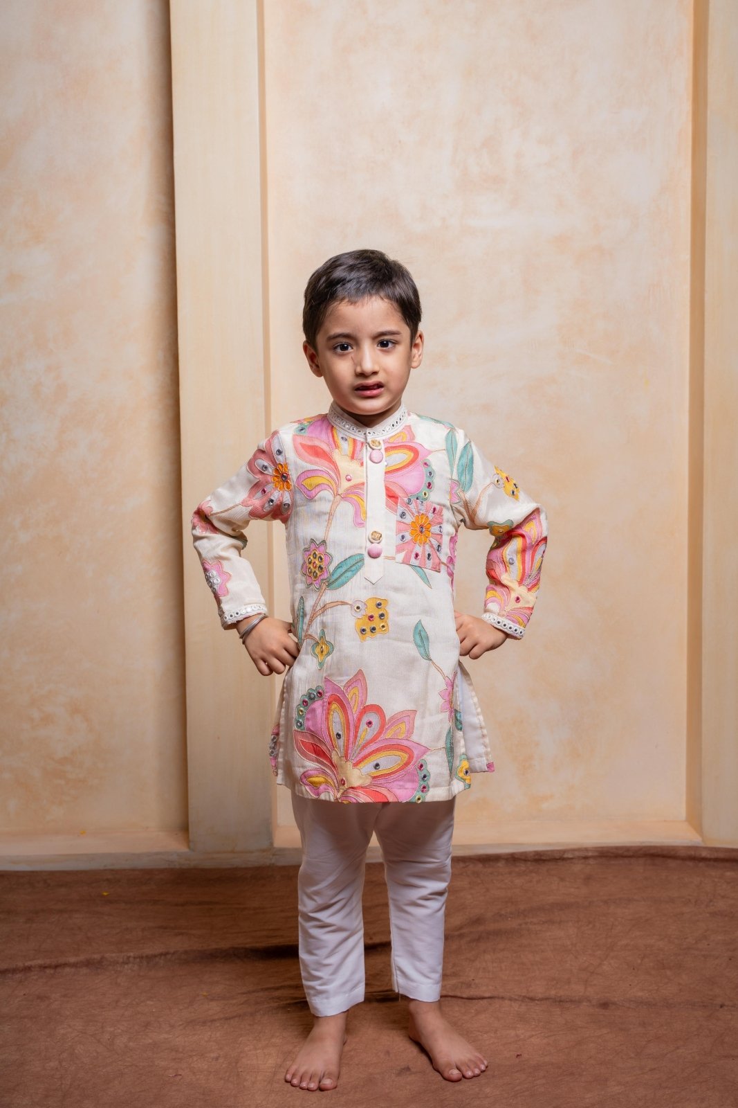 Off White Stylish Floral Kurta With White Pyjama - Kirti Agarwal