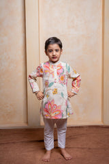 Off White Stylish Floral Kurta With White Pyjama - Kirti Agarwal