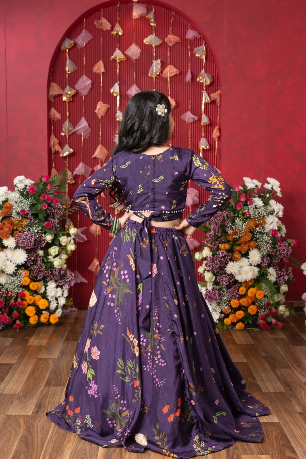 Peplum Perfection: A stunning floral - printed peplum top with a matching lehenga for a regal yet trendy look! - Kirti Agarwal