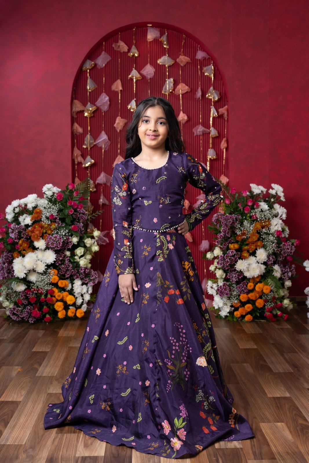 Peplum Perfection: A stunning floral - printed peplum top with a matching lehenga for a regal yet trendy look! - Kirti Agarwal