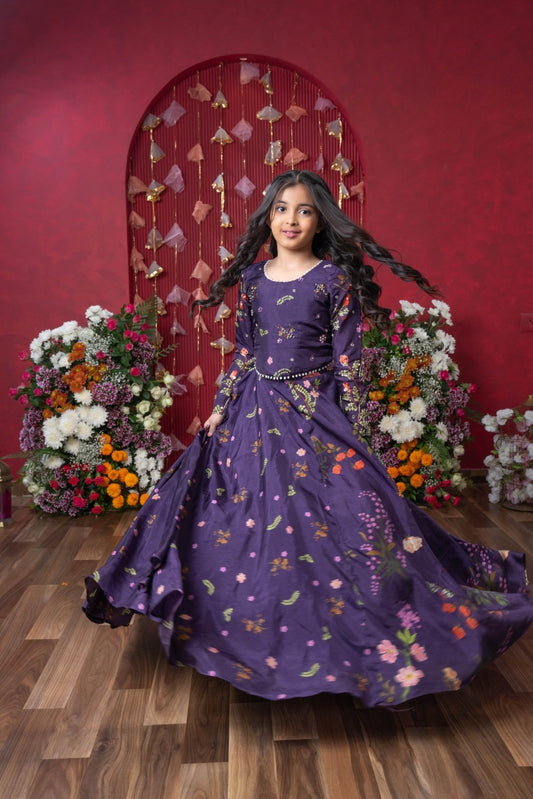 Peplum Perfection: A stunning floral - printed peplum top with a matching lehenga for a regal yet trendy look! - Kirti Agarwal