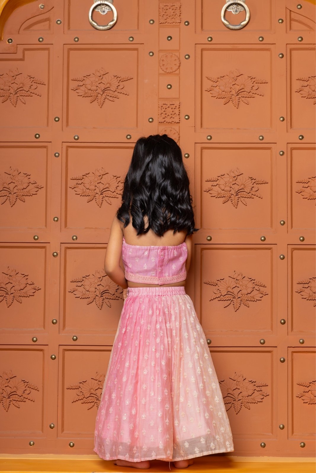 Pink Halter Neck Top With Ombre Lehenga - Kirti Agarwal