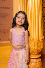 Pink Halter Neck Top With Ombre Lehenga - Kirti Agarwal