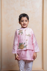 Pink Kurta With Floral Embroidered Jacket And Pyjama - Kirti Agarwal