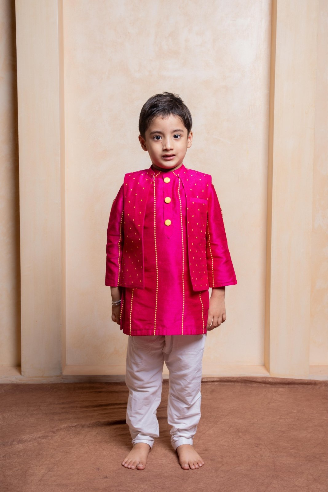 Pink Kurta With Polka Dots Embroidered Jacket And Pyjama - Kirti Agarwal