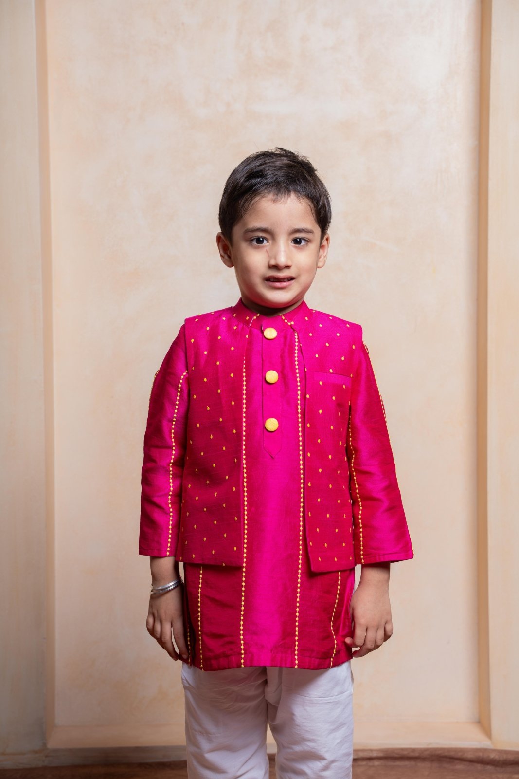 Pink Kurta With Polka Dots Embroidered Jacket And Pyjama - Kirti Agarwal
