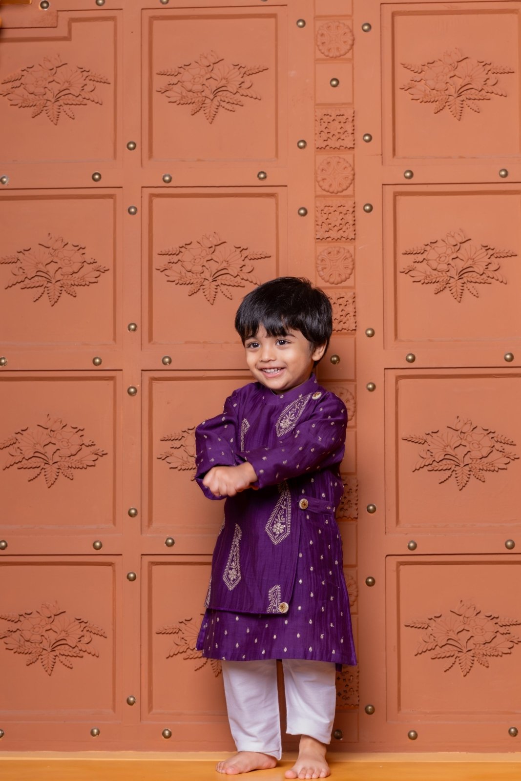 Purple Embroidered Flap Kurta With White Pyjama - Kirti Agarwal