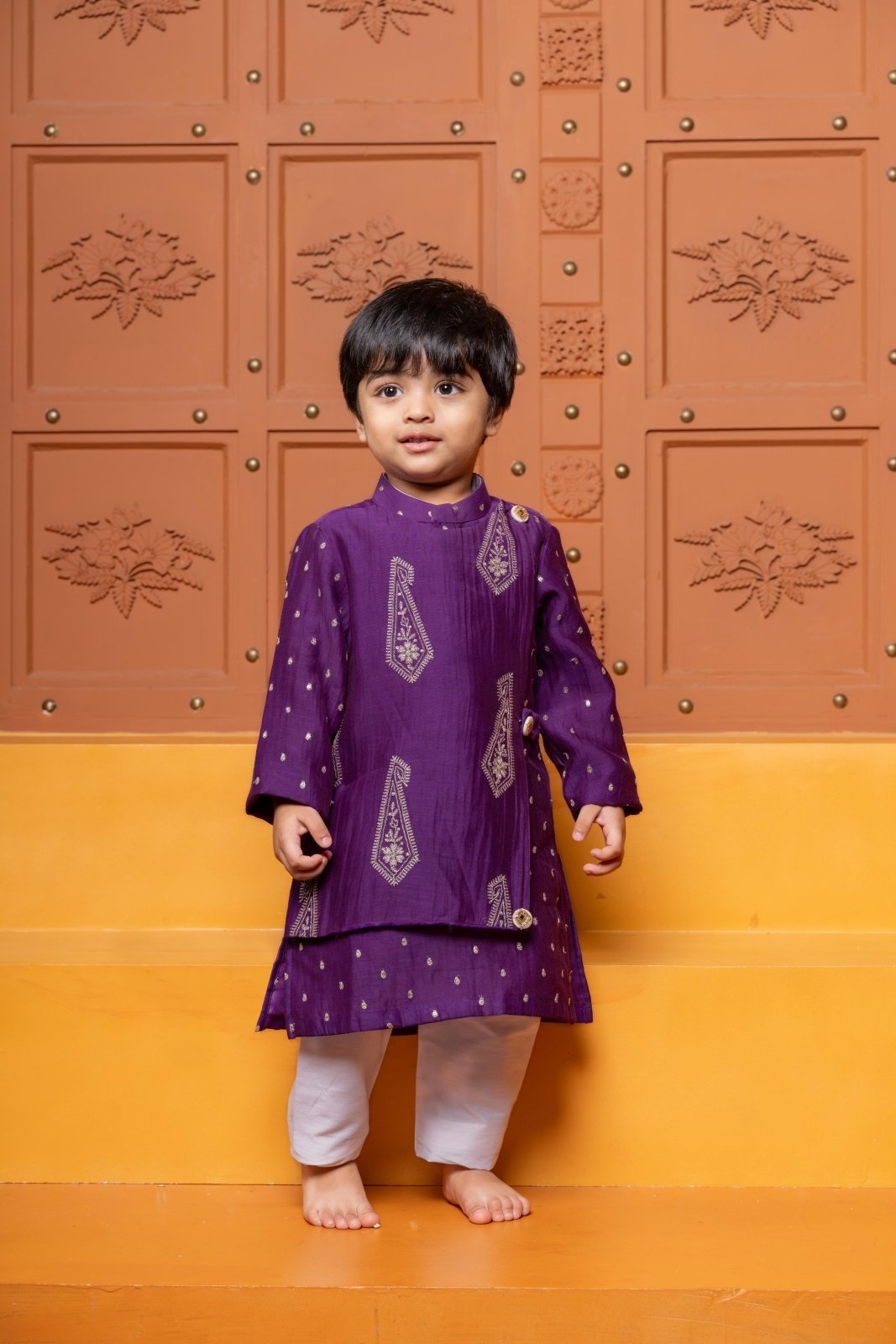 Purple Embroidered Flap Kurta With White Pyjama - Kirti Agarwal