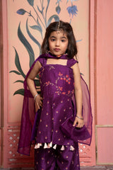 Purple Embroidered Kurti With Palazzo And Dupatta - Kirti Agarwal