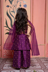 Purple Embroidered Kurti With Palazzo And Dupatta - Kirti Agarwal