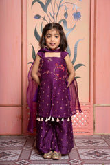 Purple Embroidered Kurti With Palazzo And Dupatta - Kirti Agarwal