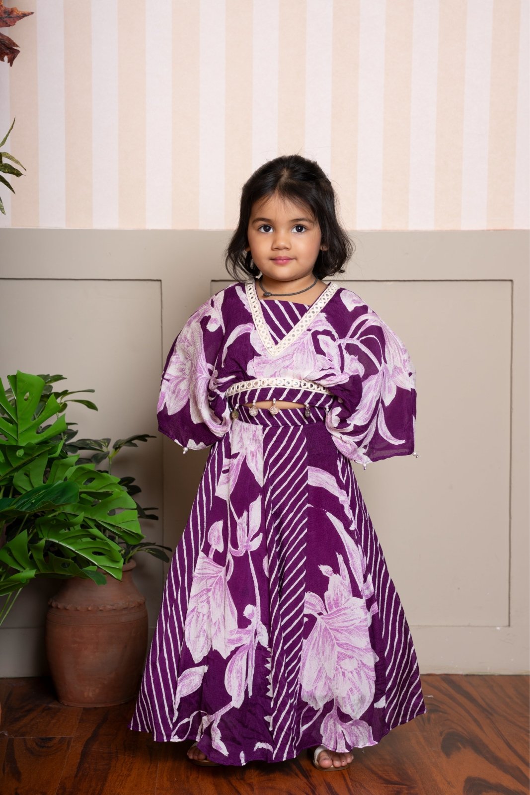 Purple Stylish Printed Embellished Top And Flared Lehenga - Kirti Agarwal