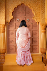 Radiate festive elegance in this pastel Chanderi Silk and Modal Silk sharara set with an Organza dupatta — perfect for celebrations and special occasions - Kirti Agarwal