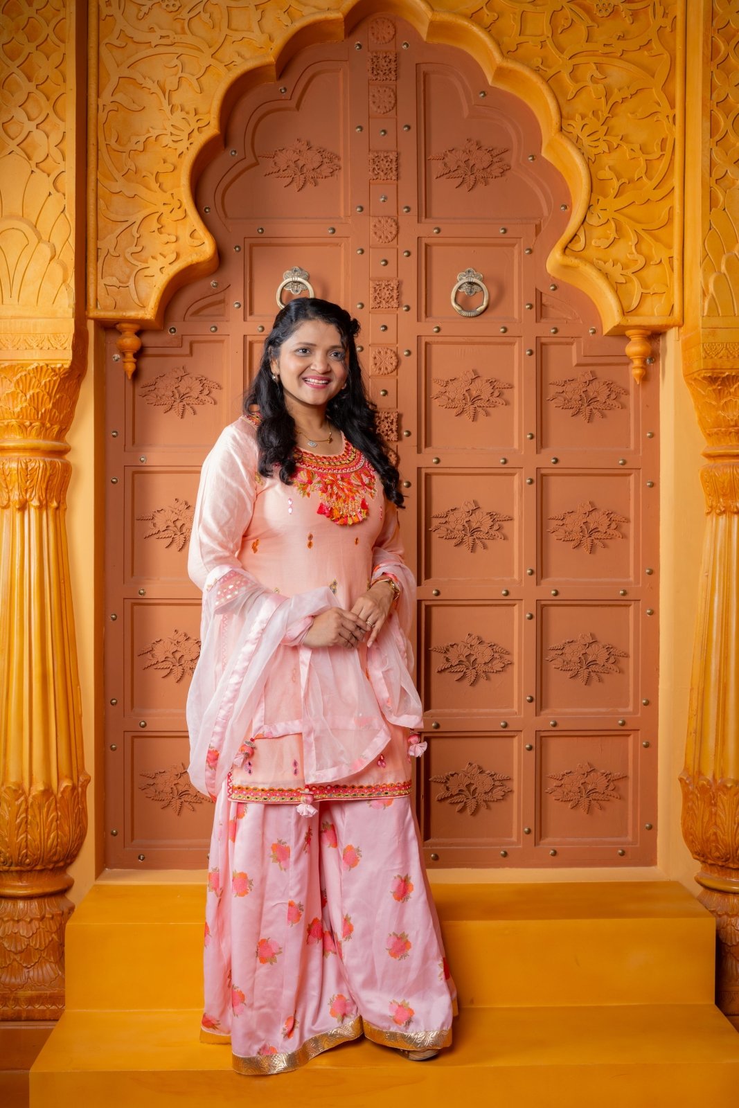 Radiate festive elegance in this pastel Chanderi Silk and Modal Silk sharara set with an Organza dupatta — perfect for celebrations and special occasions - Kirti Agarwal