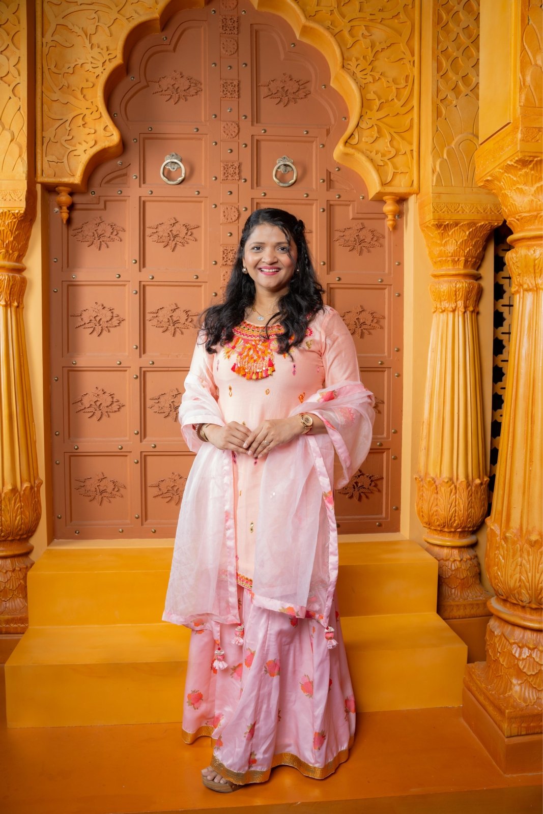 Radiate festive elegance in this pastel Chanderi Silk and Modal Silk sharara set with an Organza dupatta — perfect for celebrations and special occasions - Kirti Agarwal