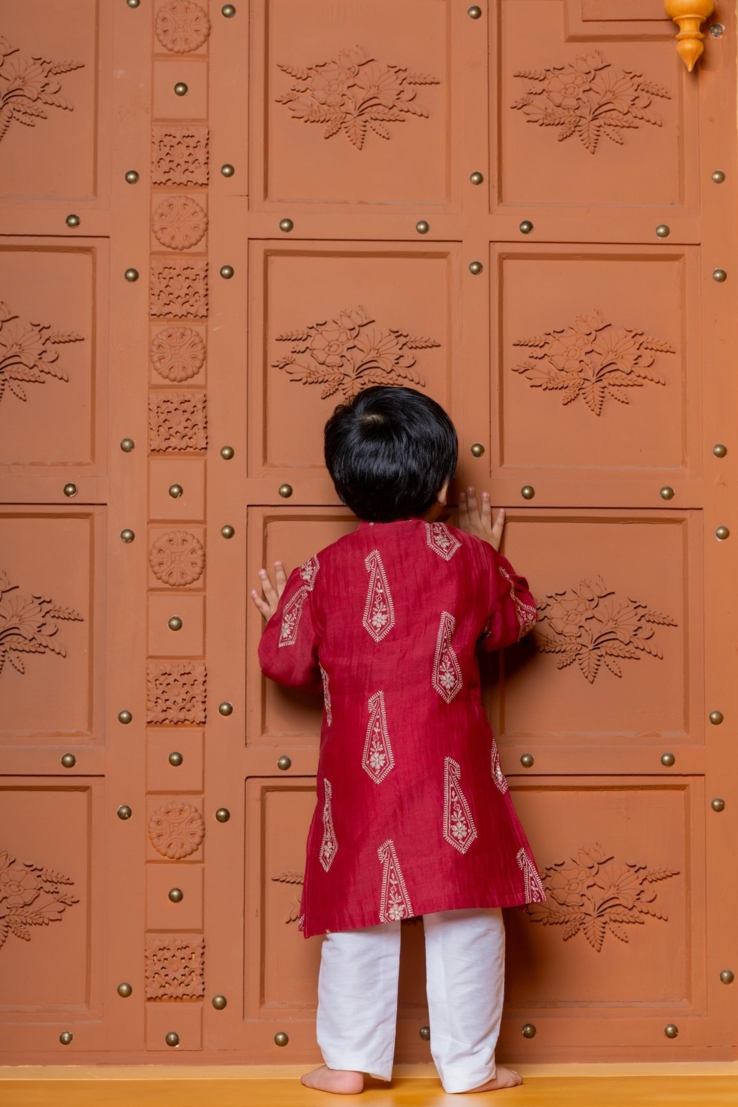 Red Embroidered Kurta With White Pyjama - Kirti Agarwal