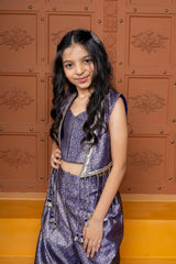 Regal 3 - piece brocade silk set with crop top, palazzo, and tassel jacket – perfect festive wear for your little princess - Kirti Agarwal