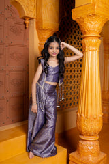 Regal 3 - piece brocade silk set with crop top, palazzo, and tassel jacket – perfect festive wear for your little princess - Kirti Agarwal