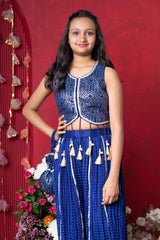 Royal Blue Embroidered Crop Top and Tassel - Adorned Sharara Set with Matching Potli – Perfect for Weddings, Parties, and Festive Celebrations - Kirti Agarwal