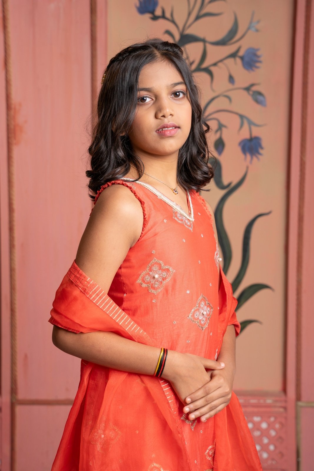Rust - orange embroidered sharara set with gota detailing and tassel dupatta—perfect for festive elegance. - Kirti Agarwal