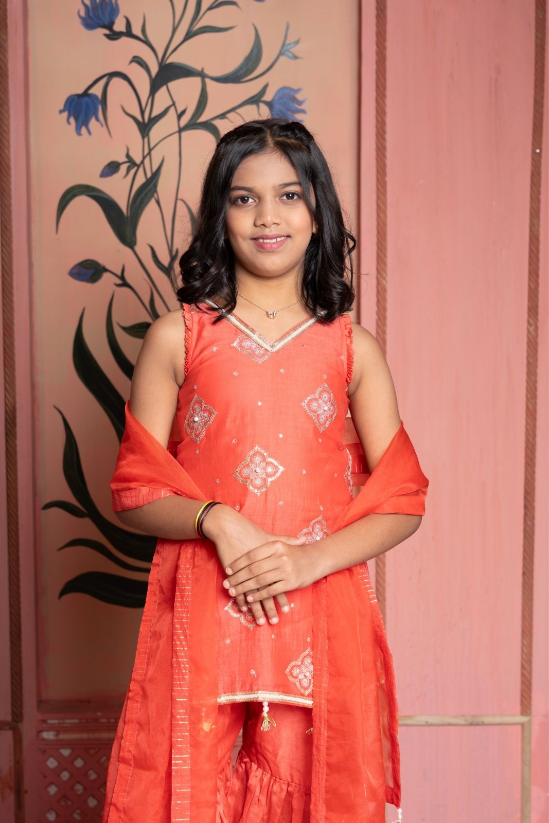 Rust - orange embroidered sharara set with gota detailing and tassel dupatta—perfect for festive elegance. - Kirti Agarwal