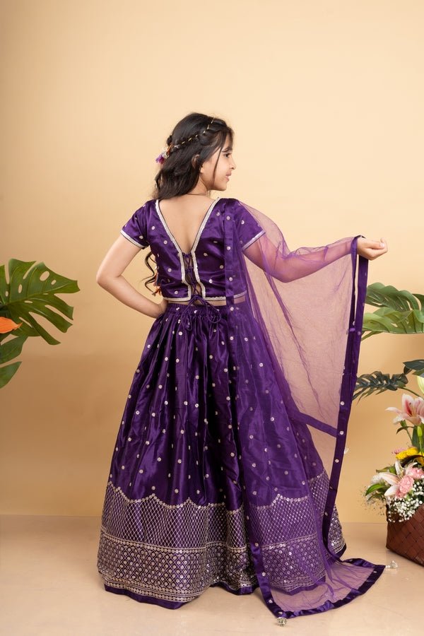 Sequin Embroidered Purple Top And Lehenga With Matching Net Dupatta - Kirti Agarwal