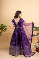 Sequin Embroidered Purple Top And Lehenga With Matching Net Dupatta - Kirti Agarwal
