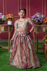 Shimmering Pastel Embroidered Top and Lehenga Set with Matching Potli Bag – Perfect for Weddings, Parties, and Festive Occasions - Kirti Agarwal