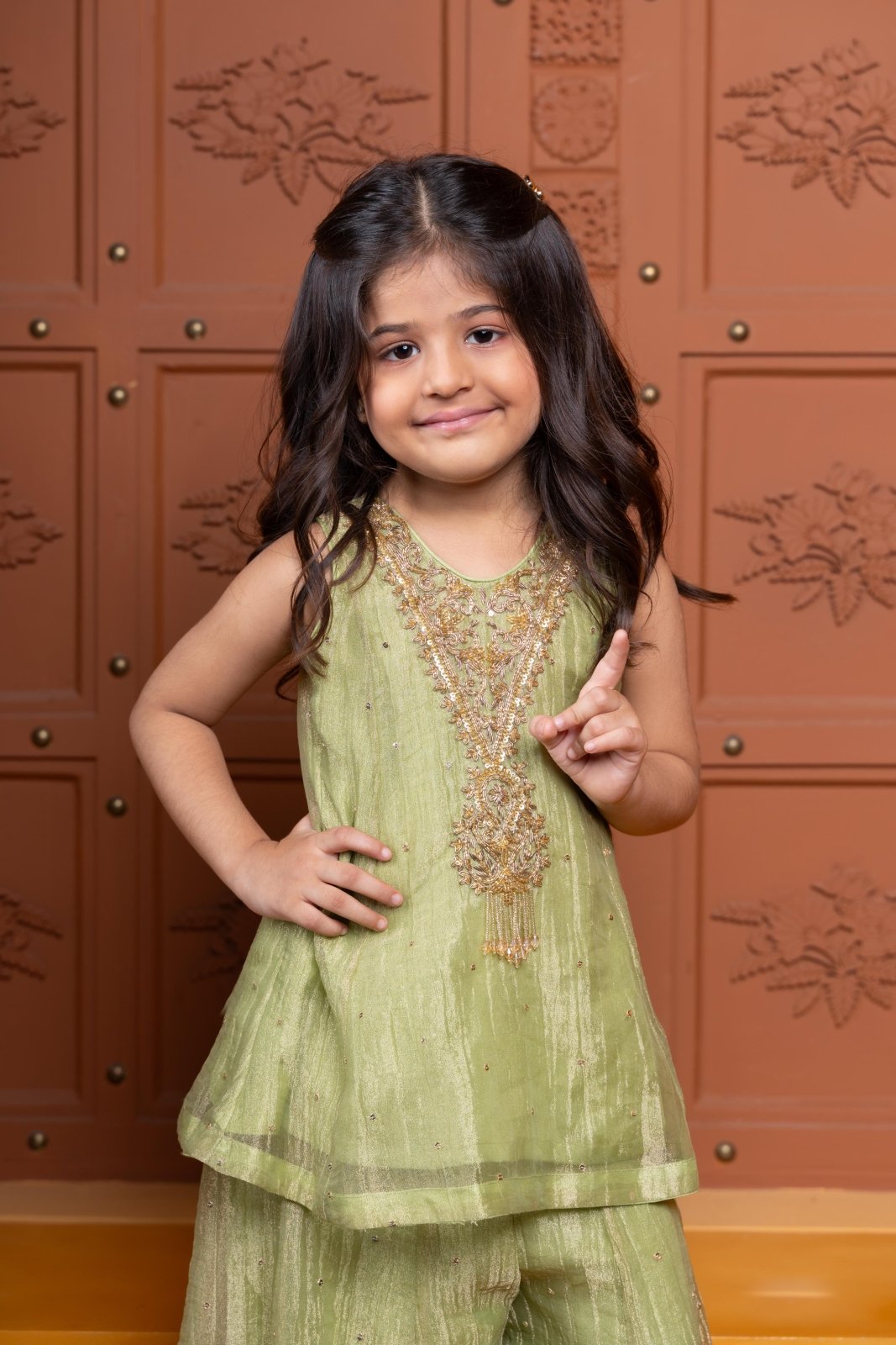 Shimmery Embroidered Sleeveless Kurti With Shimmery Palazzo - Kirti Agarwal