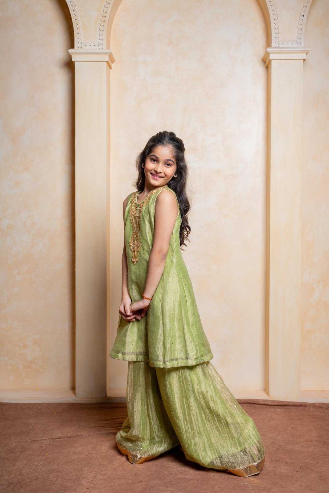 Shimmery Embroidered Sleeveless Kurti With Shimmery Palazzo - Kirti Agarwal