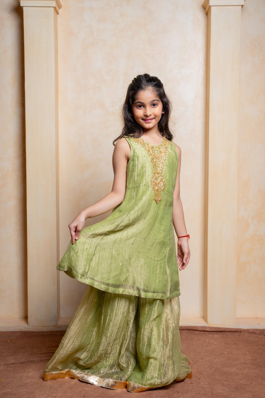 Shimmery Embroidered Sleeveless Kurti With Shimmery Palazzo - Kirti Agarwal