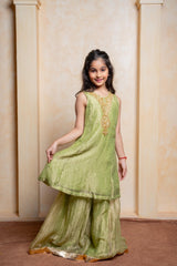 Shimmery Embroidered Sleeveless Kurti With Shimmery Palazzo - Kirti Agarwal