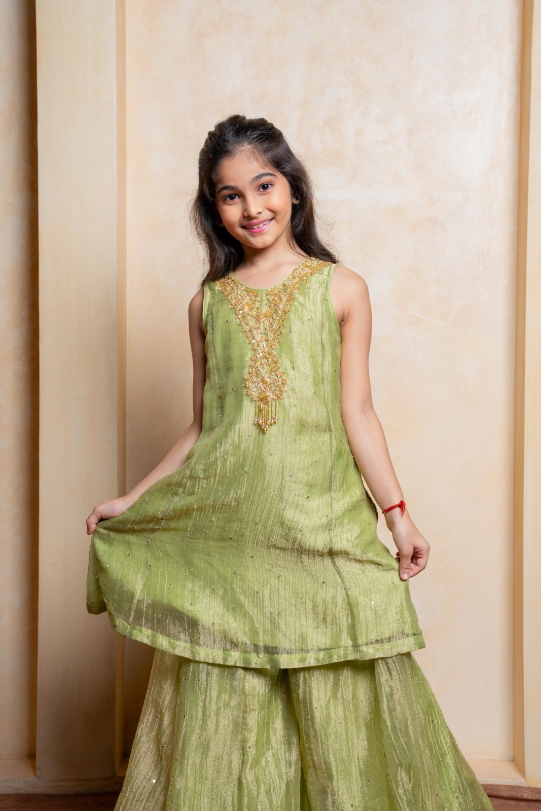 Shimmery Embroidered Sleeveless Kurti With Shimmery Palazzo - Kirti Agarwal