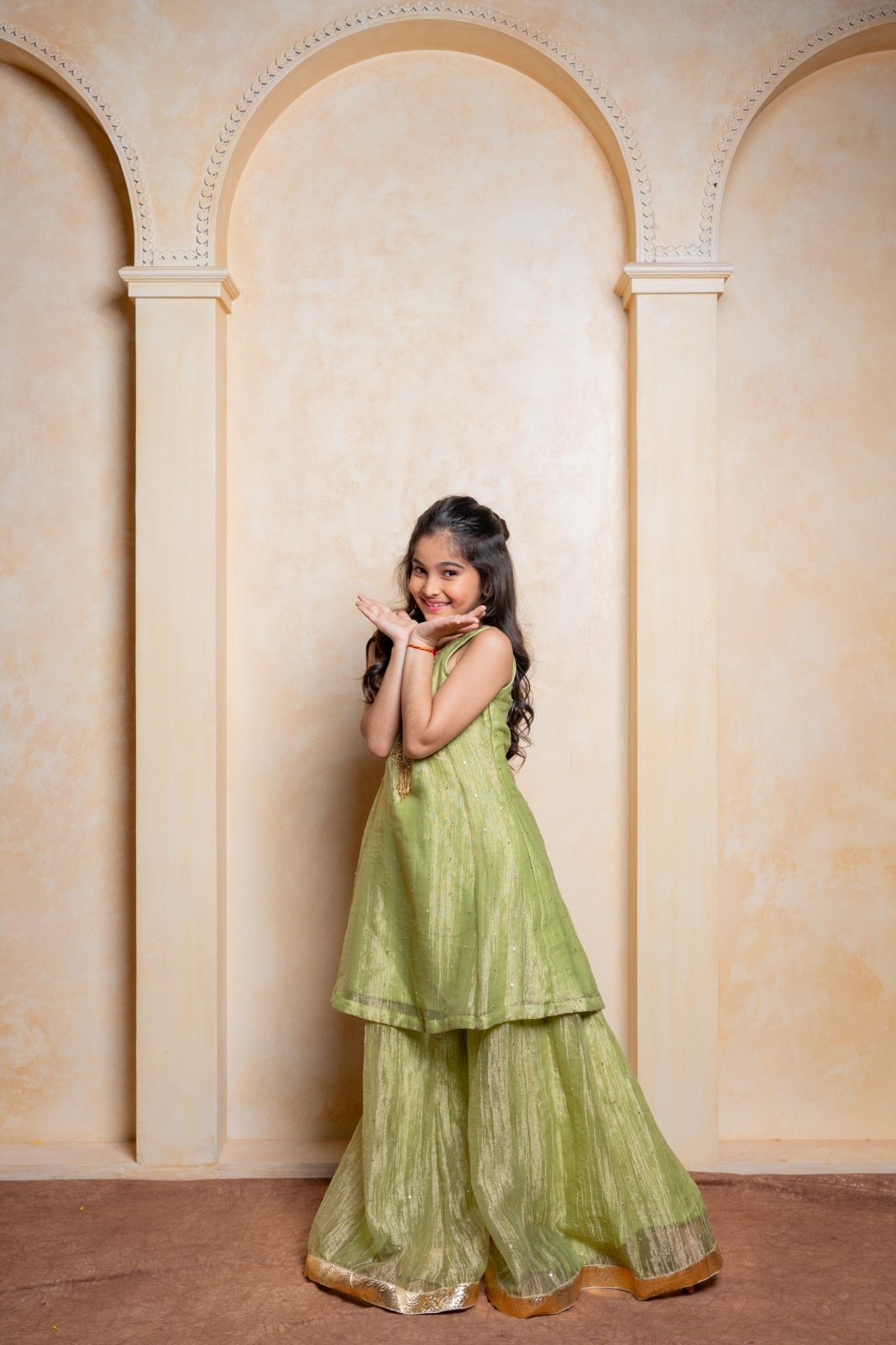 Shimmery Embroidered Sleeveless Kurti With Shimmery Palazzo - Kirti Agarwal