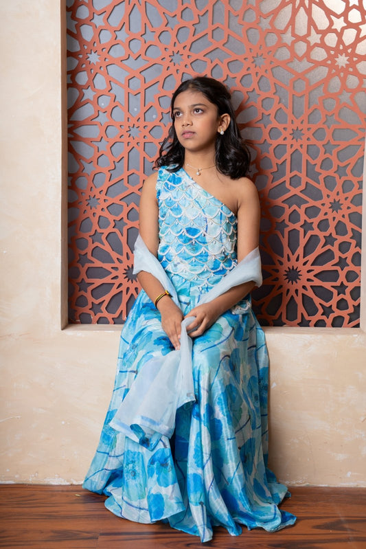 Shine bright in this mustard yellow crinkled lehenga set with elegant floral embroidered blouse – perfect for festive glam (Copy) - Kirti Agarwal