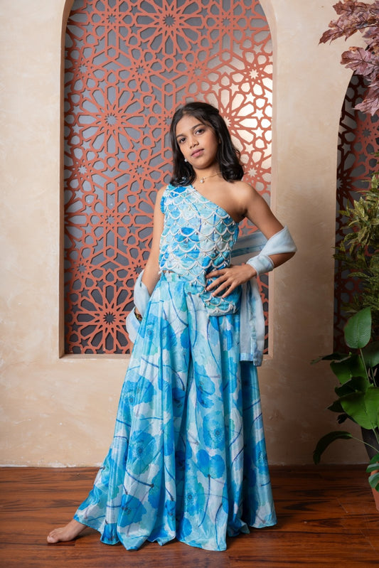 Shine bright in this mustard yellow crinkled lehenga set with elegant floral embroidered blouse – perfect for festive glam (Copy) - Kirti Agarwal