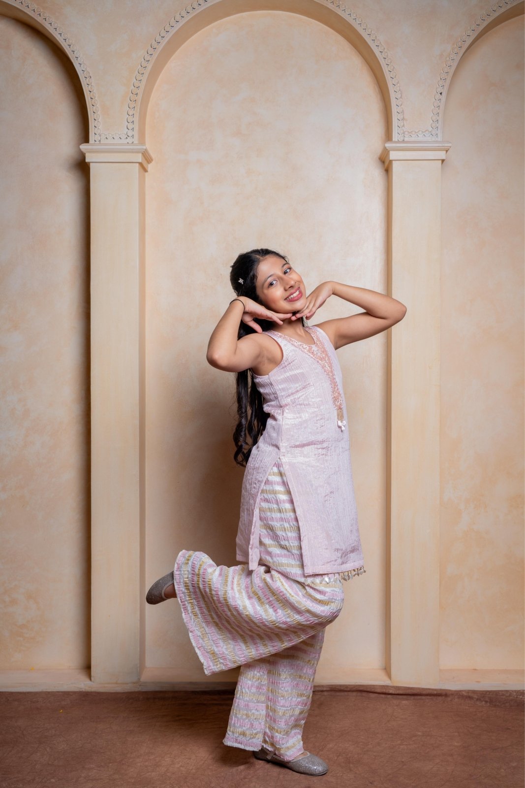 Sleeveless Beads Embroidered Embellished Kurti With Shimmery Palazzo - Kirti Agarwal