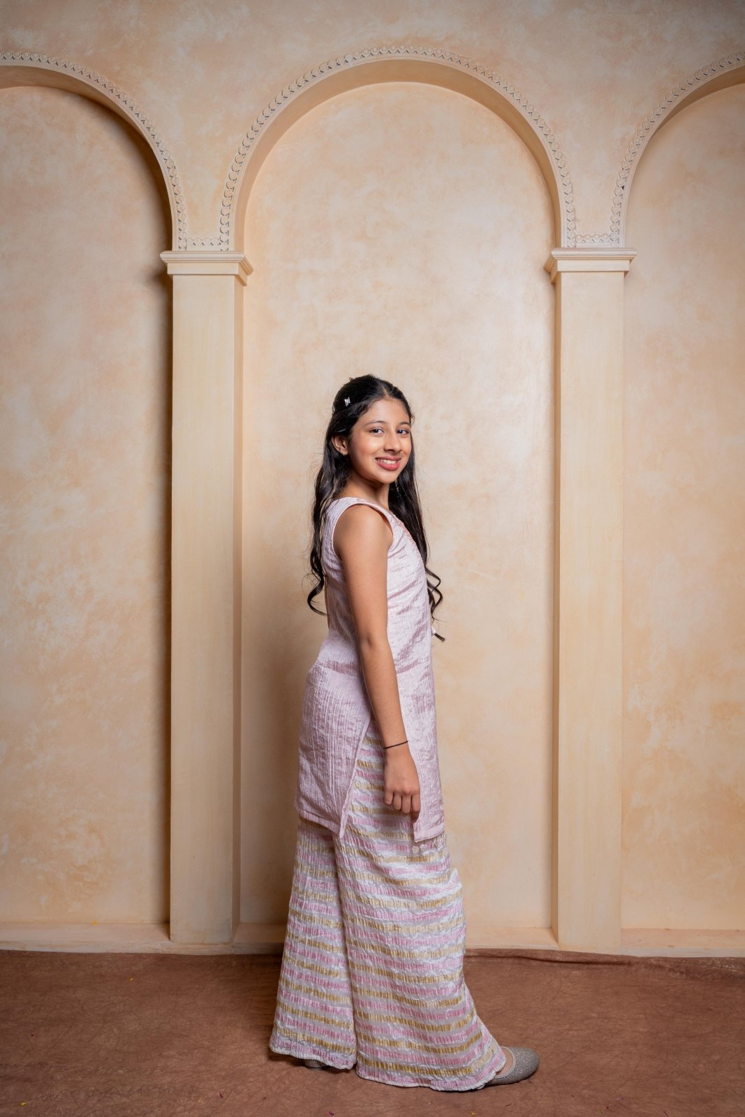 Sleeveless Beads Embroidered Embellished Kurti With Shimmery Palazzo - Kirti Agarwal