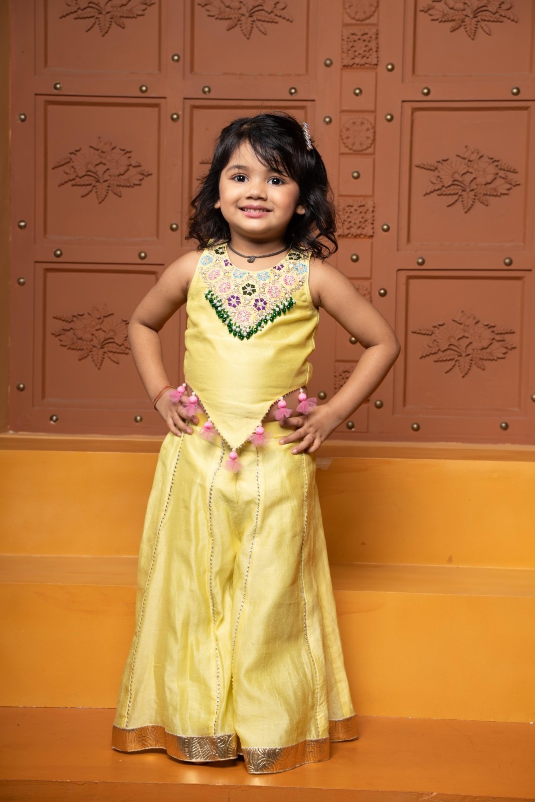 Sleeveless Embroidered Stylish Hem Top With Palazzo - Kirti Agarwal