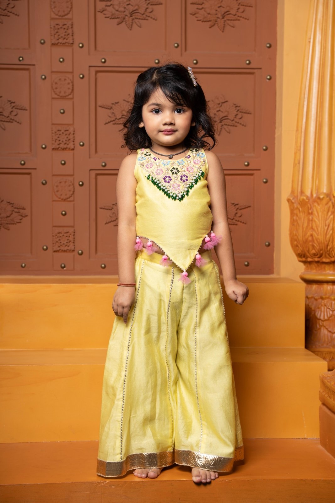 Sleeveless Embroidered Stylish Hem Top With Palazzo - Kirti Agarwal