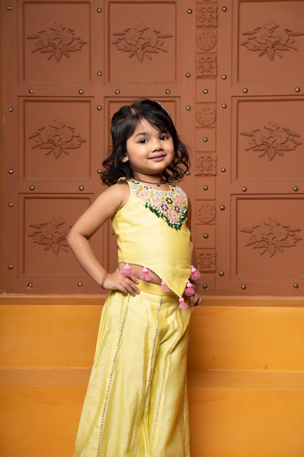 Sleeveless Embroidered Stylish Hem Top With Palazzo - Kirti Agarwal