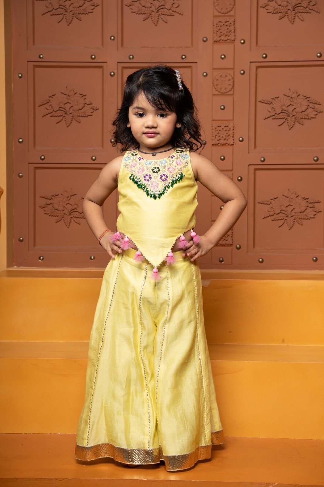 Sleeveless Embroidered Stylish Hem Top With Palazzo - Kirti Agarwal