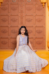 Sleeveless Floral Embroidered Sheen Top With Shimmery Lehenga - Kirti Agarwal