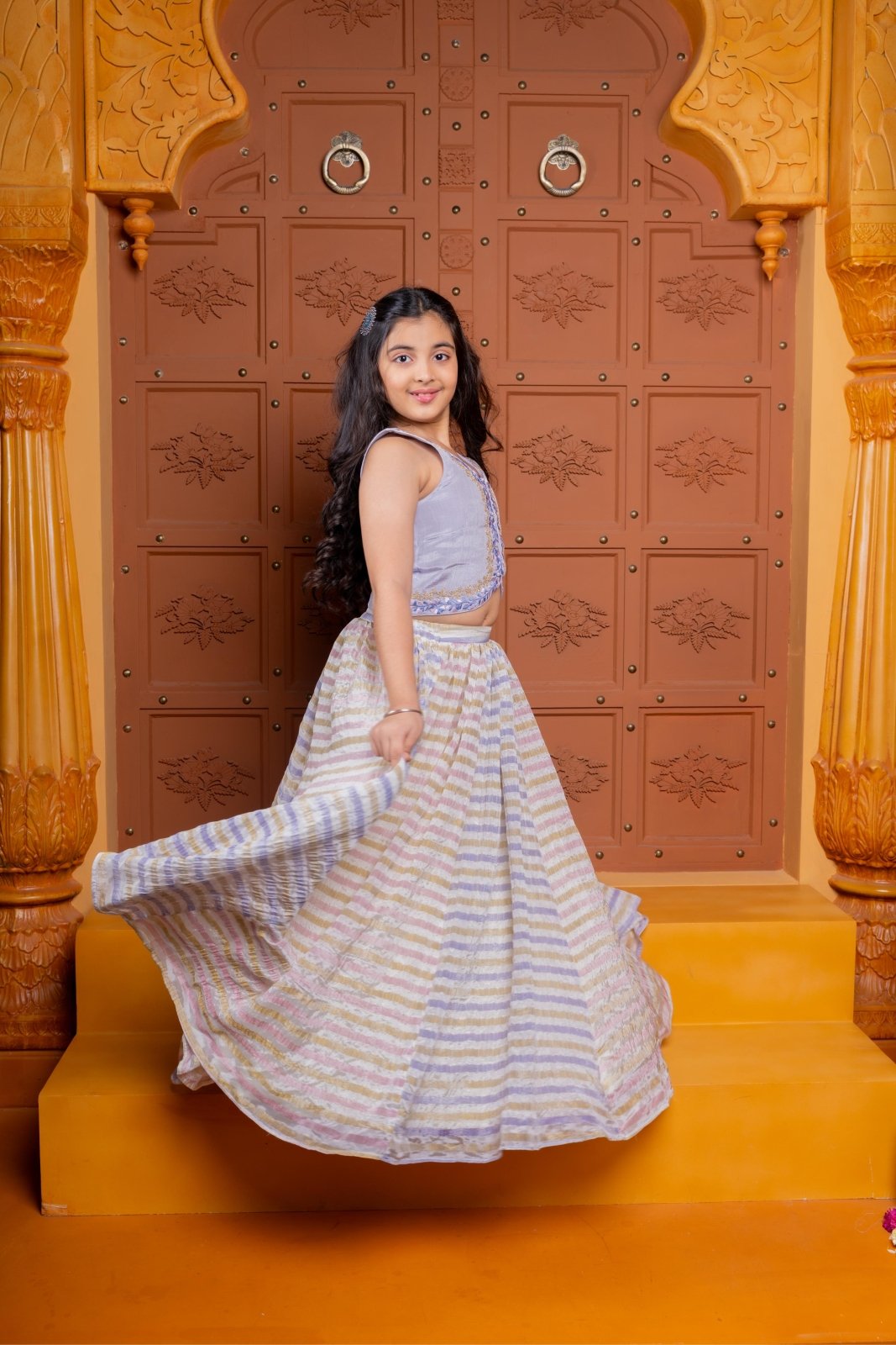 Sleeveless Floral Embroidered Sheen Top With Shimmery Lehenga - Kirti Agarwal