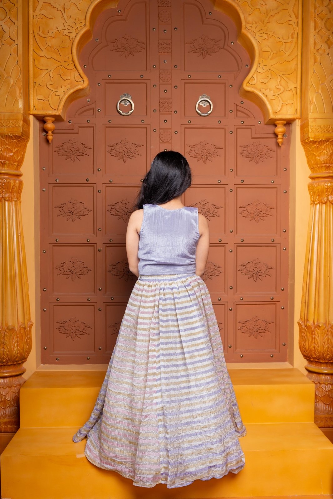 Sleeveless Floral Embroidered Sheen Top With Shimmery Lehenga - Kirti Agarwal