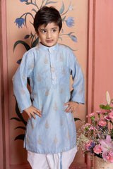 Steel blue embroidered kurta with white dhoti – a charming ethnic outfit perfect for festive occasions. - Kirti Agarwal