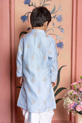 Steel blue embroidered kurta with white dhoti – a charming ethnic outfit perfect for festive occasions. - Kirti Agarwal