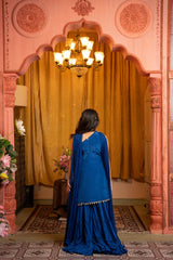 Stunning One - Shoulder Blue Indo - Western Lehenga with Mirror Work – Where Festive Glam Meets Modern Grace - Kirti Agarwal