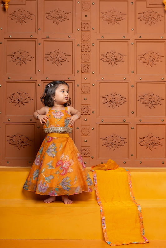 Stylish Floral Embellished Strappy Top And Floral Lehenga With Dupatta - Kirti Agarwal