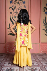 Sunny yellow floral peplum set with flared skirt and tassel dupatta—made for festive joy! - Kirti Agarwal